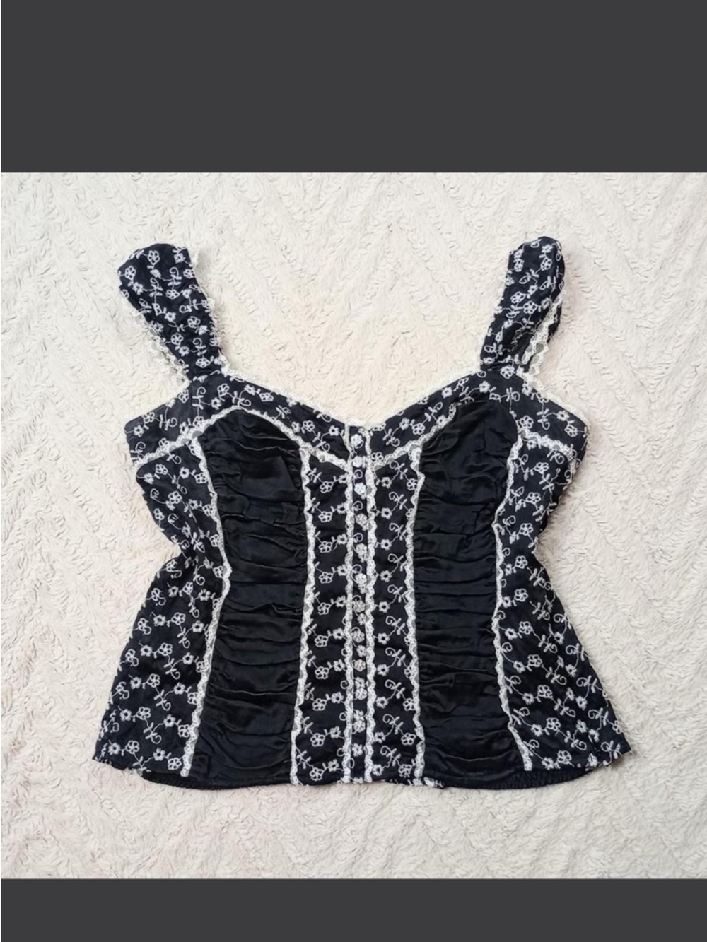 BEBÉ Black Floral Lace-Trim Bustier Cami Top